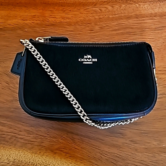 Coach Handbags - Coach Black Leather Calfhair Large Wristlet NWOT